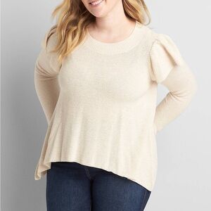 Lane Bryant Long Ruffle Sleeve Sweater Sharkbite Hem Cream Oatmeal Top Sz 26/28